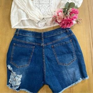 SIZE XL - Jean Shorts FLX Stretch Shortie Distressed Slight Raw Hem